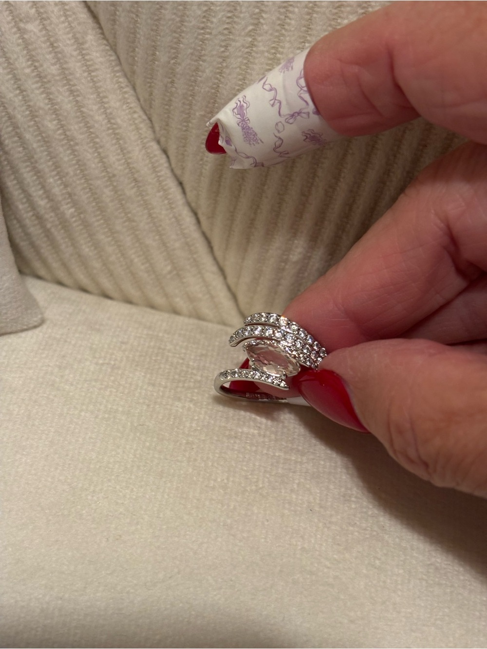 Silver Crystal Dome Ring - White/Clear Stones